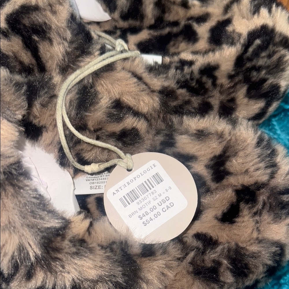 NWT Anthropologie Leopard Print Fuzzy Slippers - Picture 3 of 5